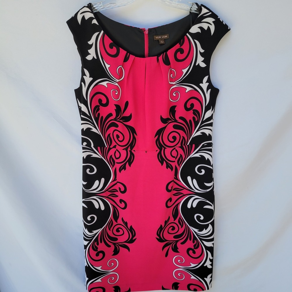 Voir‎ Voir Sleeveless Sheath Dress Women's Size 12  Pink/Black & White Zipper